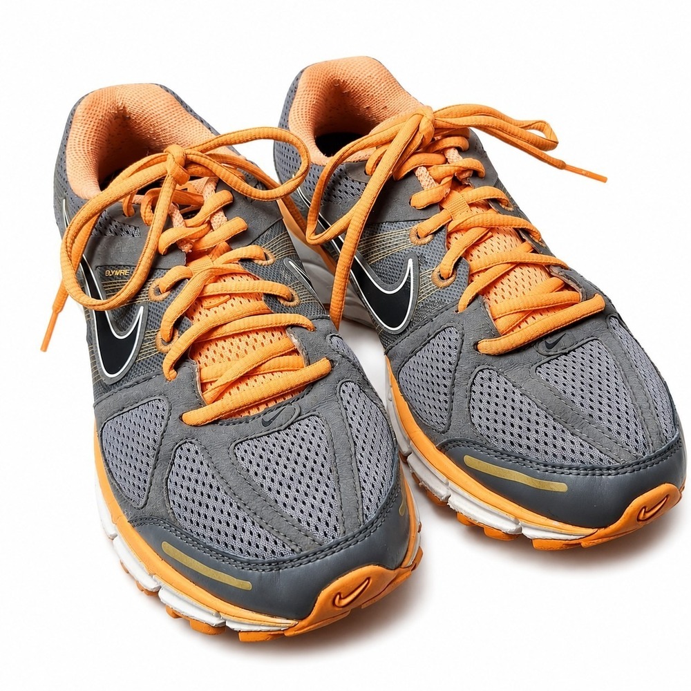 NIKE Flywire Pegasus 28 Running Sneaker Womens Sz 8 Grey Peach Athleisure Gym